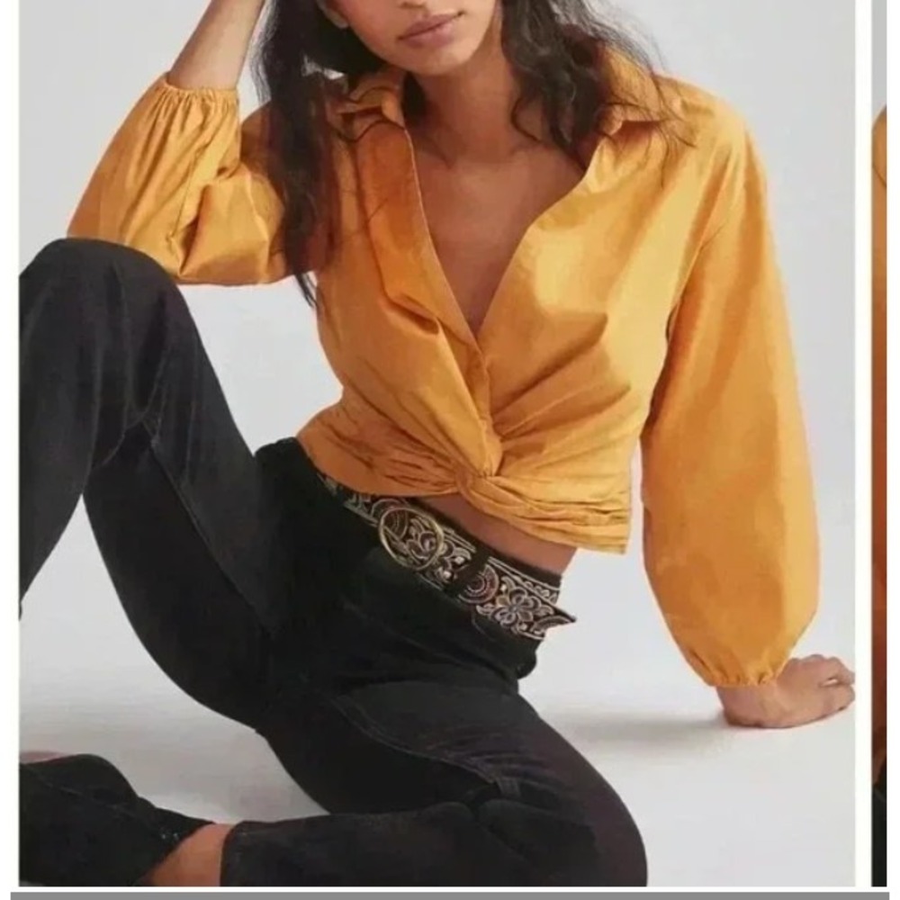 Anthropologie Sunday in Brooklyn‎ Twist Front Top Blouse  Long Sleeve Gold L